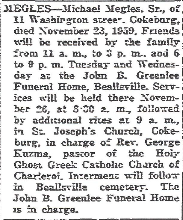 Michael Megles Sr. funeral notice